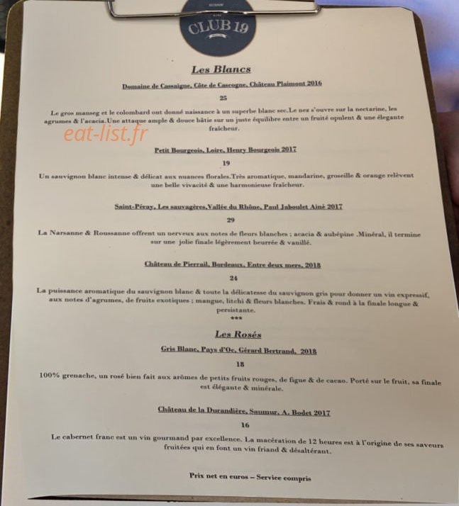 Le Club 19 — carte page 2