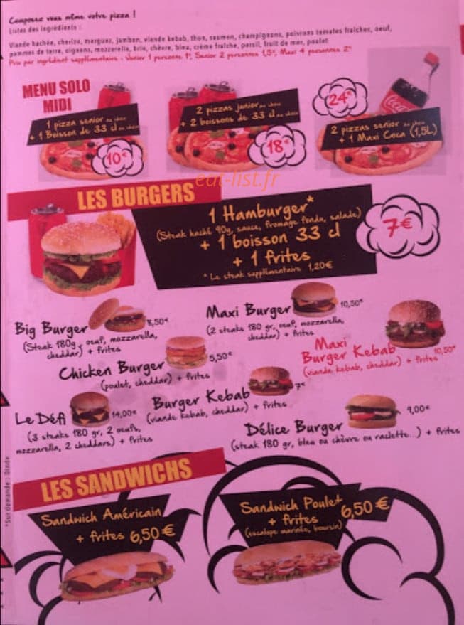 Presto Pizza — carte page 1
