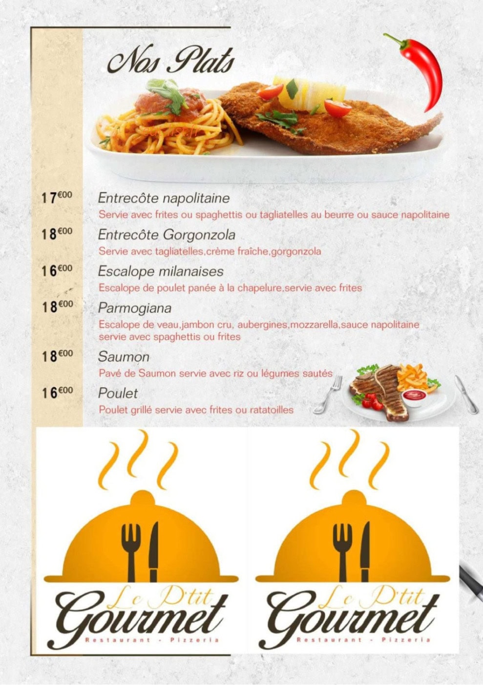 Carte et menu de Le P'tit Gourmet à Auneau-Bleury-Saint-Symphorien — Les plats