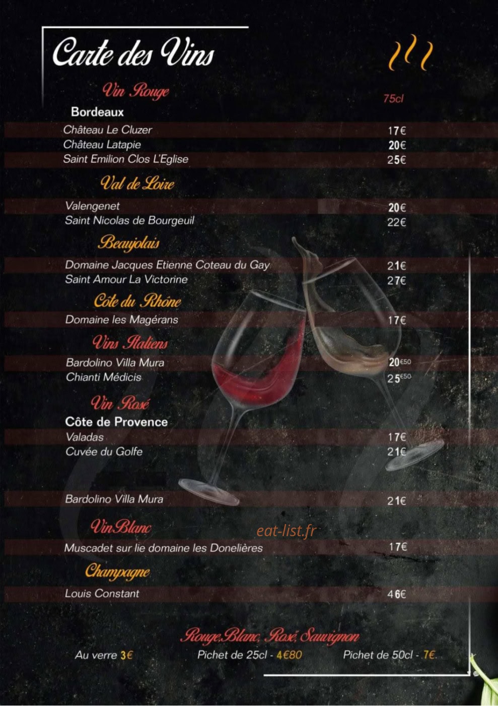 Carte et menu de Le P'tit Gourmet à Auneau-Bleury-Saint-Symphorien — Les vins