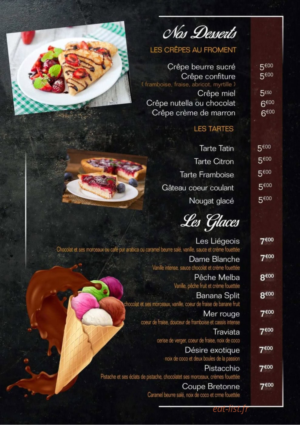 Carte et menu de Le P'tit Gourmet à Auneau-Bleury-Saint-Symphorien — Les desserts et glaces