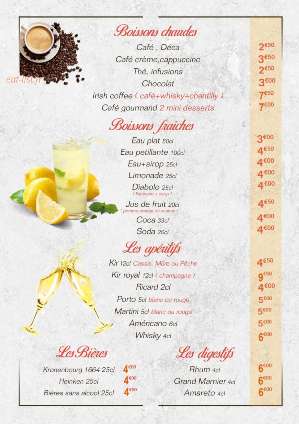 Carte et menu de Le P'tit Gourmet à Auneau-Bleury-Saint-Symphorien — Les boissons