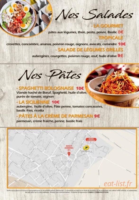 Carte et menu de Le P'tit Gourmet à Auneau-Bleury-Saint-Symphorien — Les salades et pates