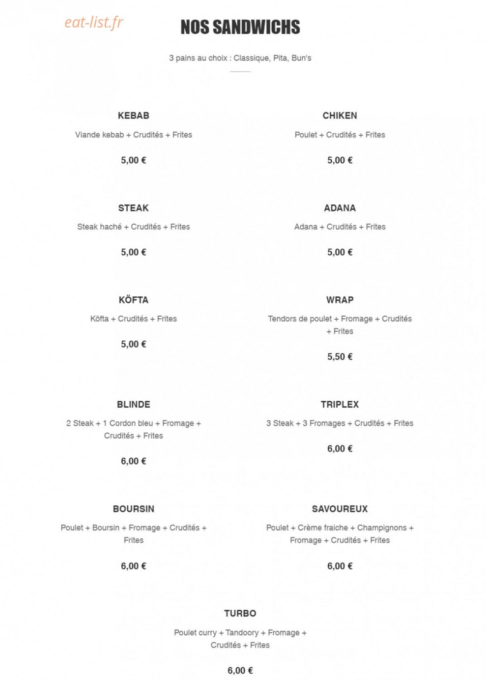 Pacha Kebab — carte page 2