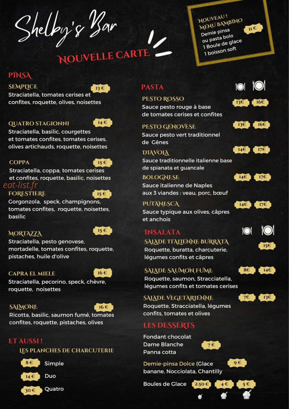 Shelby's Bar — carte page 1