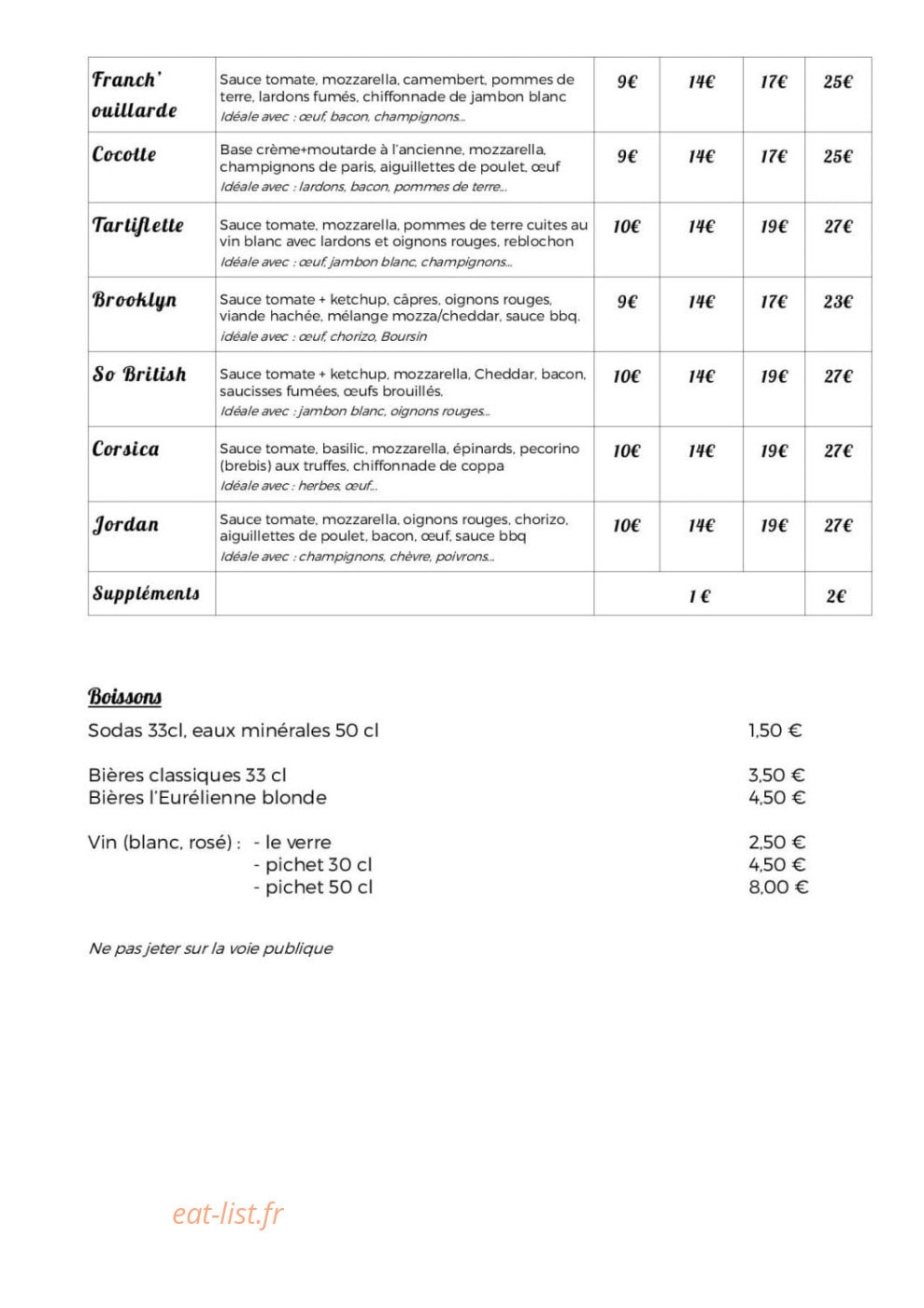 AB'Ville Pizza — carte page 2