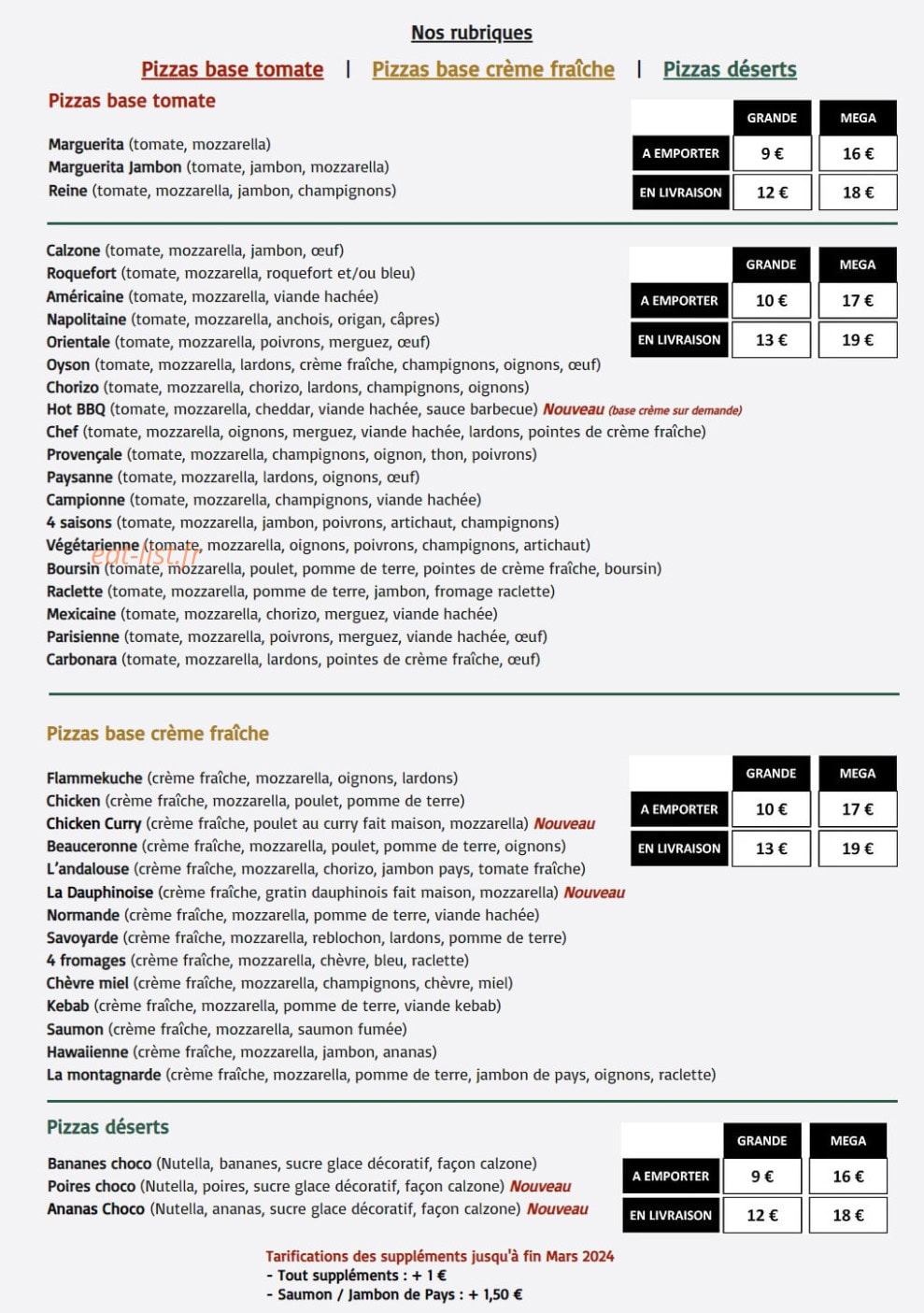 Oyson Pizza — carte page 1