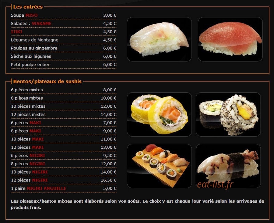 Abalone Sushi — carte page 1