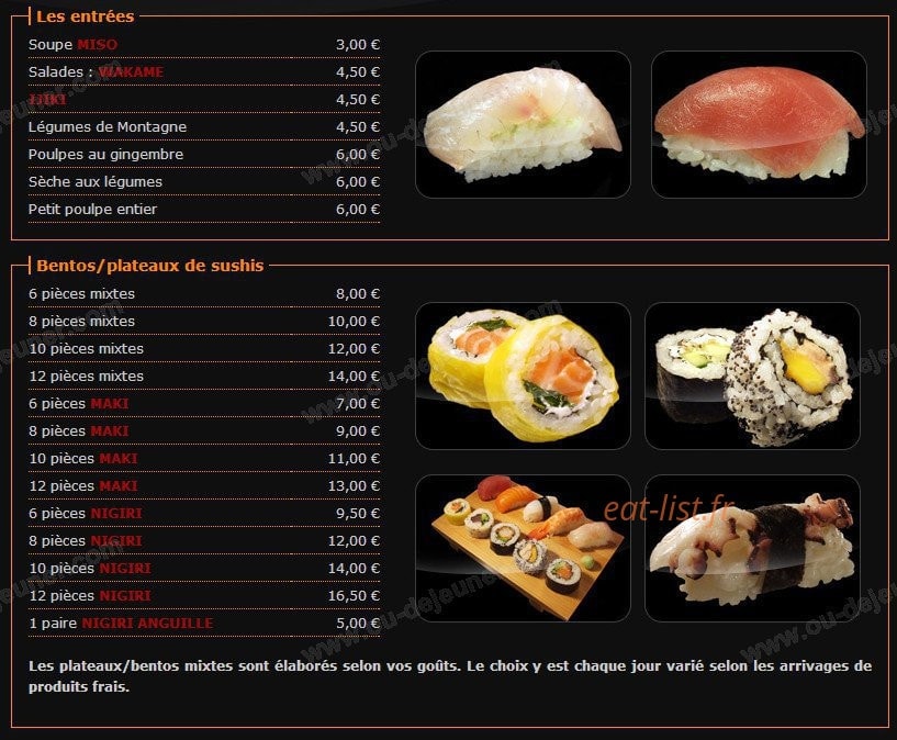 Abalone Sushi — carte page 1