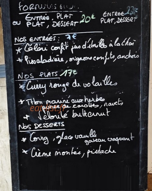 Au Bistrot de la Pépinière — carte page 1