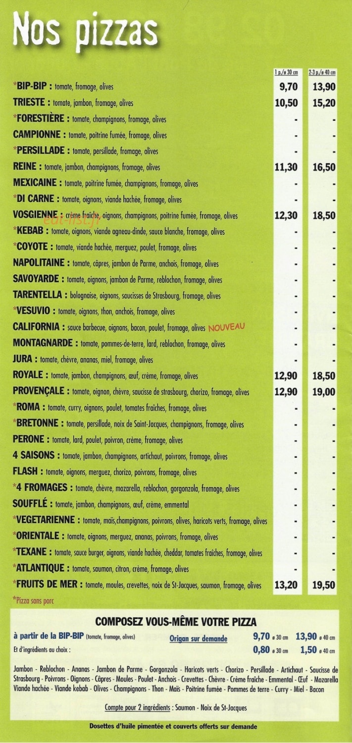 Bip Bip Pizza — carte page 2