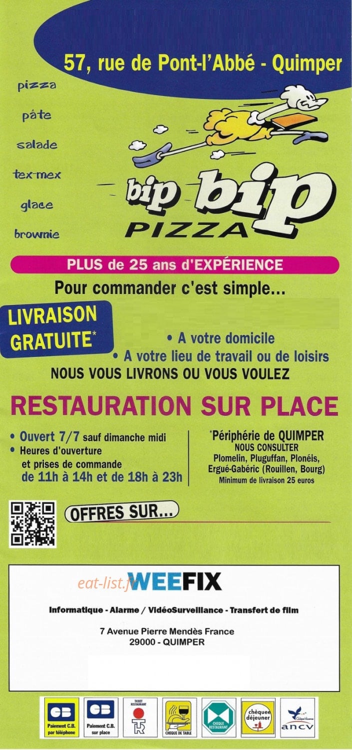 Bip Bip Pizza — carte page 1