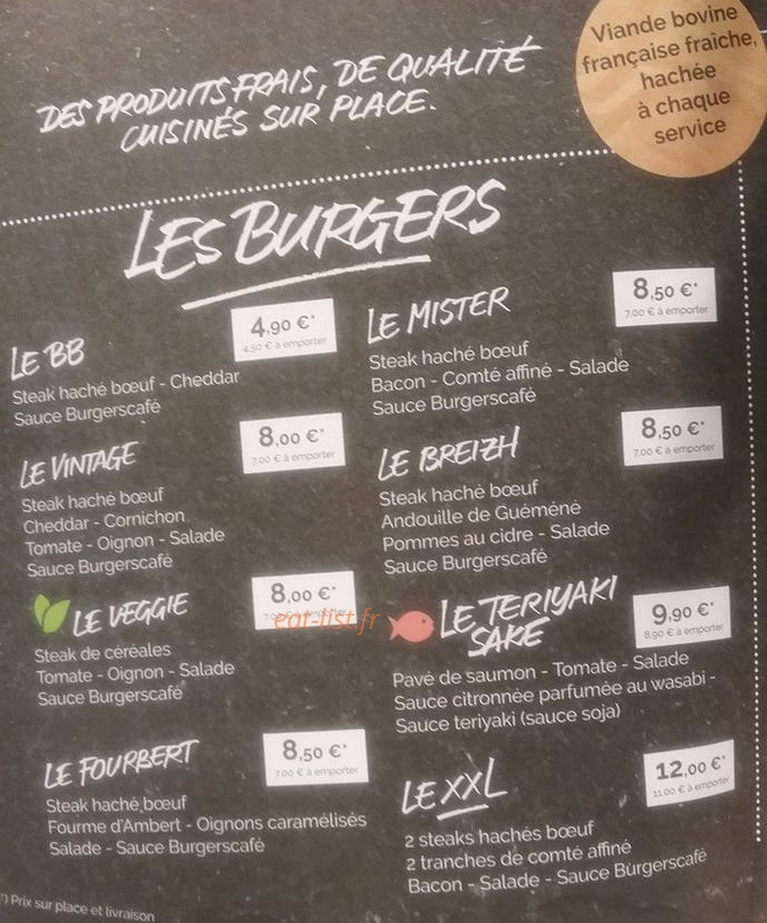 Burgerscafé — carte page 1