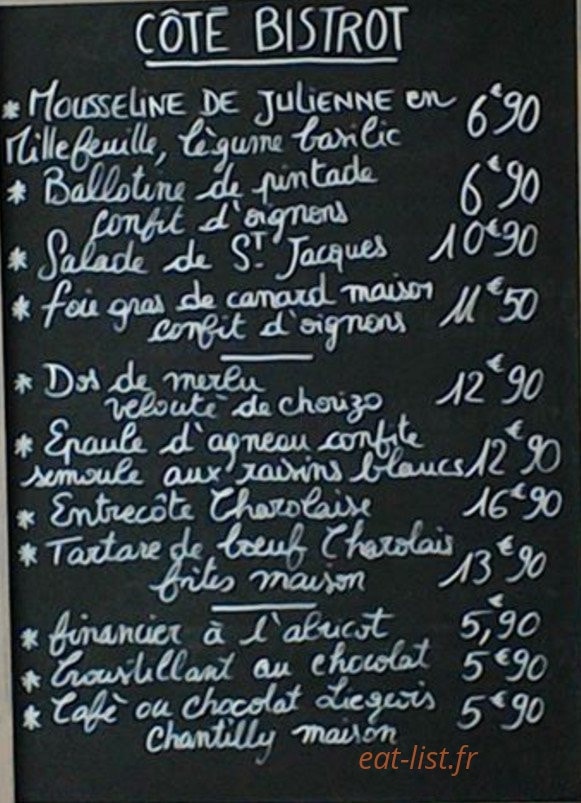 Coté bistrot — carte page 1