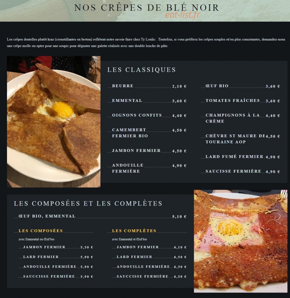 Crêperie Ty Loulic — carte page 1