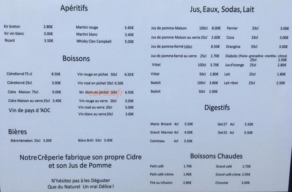 Crêperie Ty Ru — carte page 2