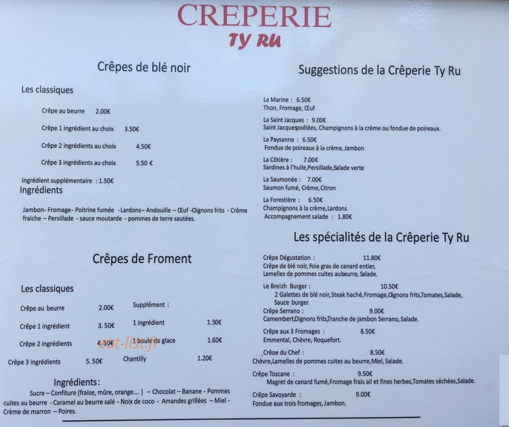 Crêperie Ty Ru — carte page 1