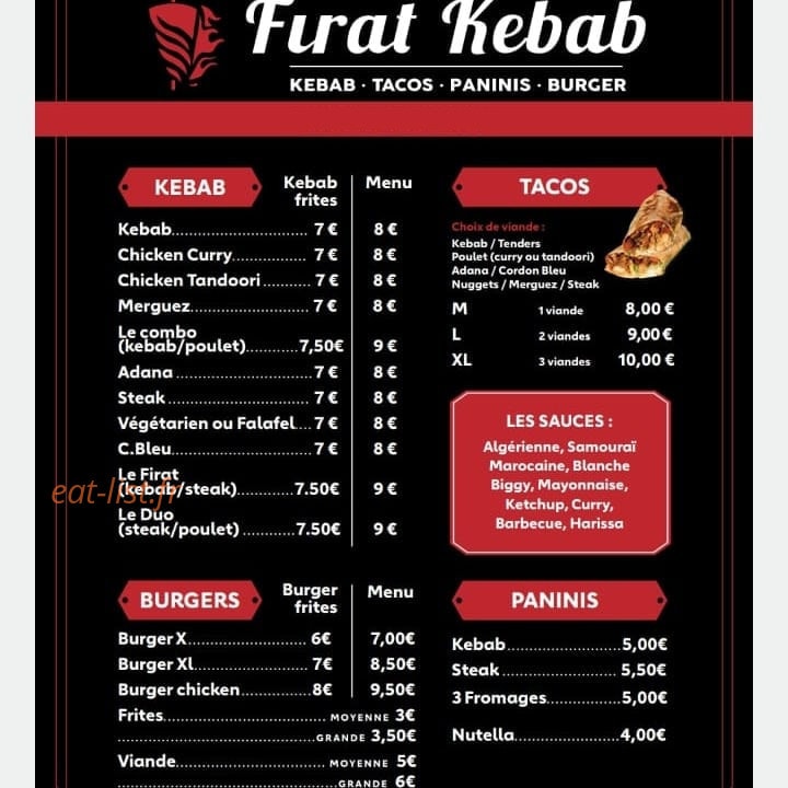 Fırat Kebab — carte page 1