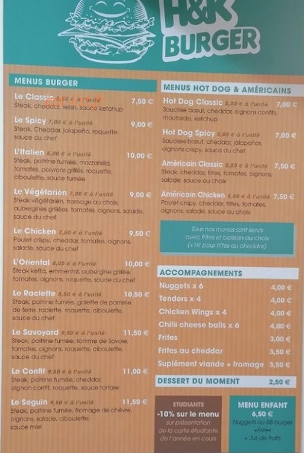 H&K Burger — carte page 1