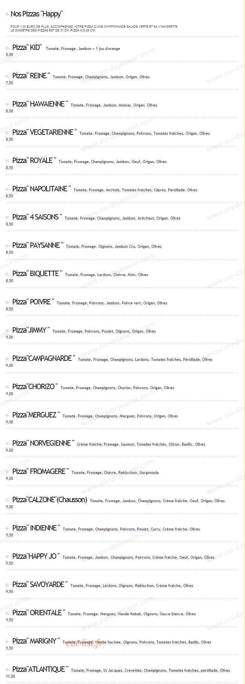 Happy Pizz — carte page 1