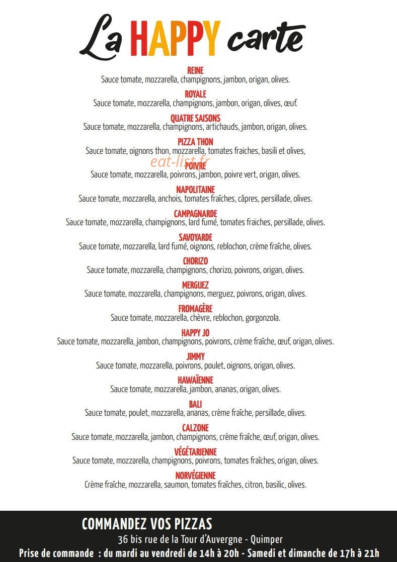 Happy Pizz — carte page 1
