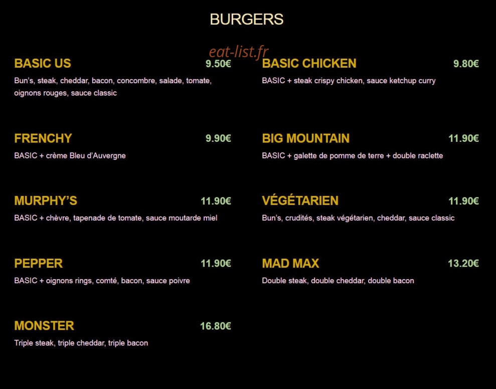 Helen's Burgers — carte page 1