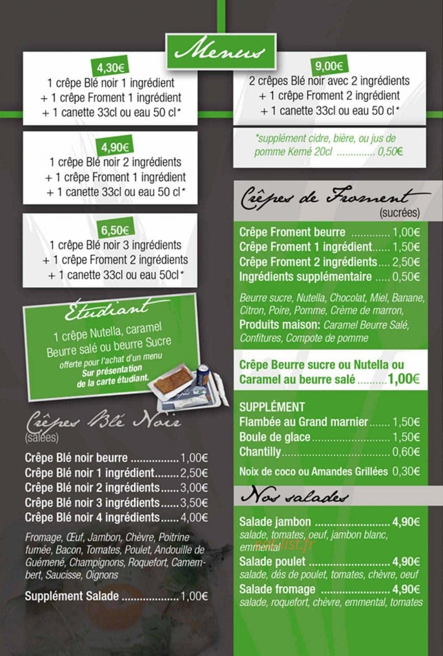 La cabane à crêpes — carte page 2