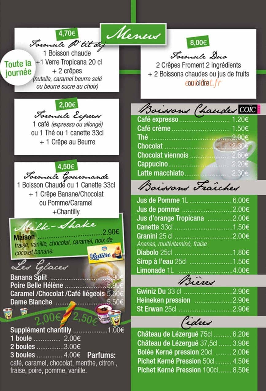 La cabane à crêpes — carte page 1