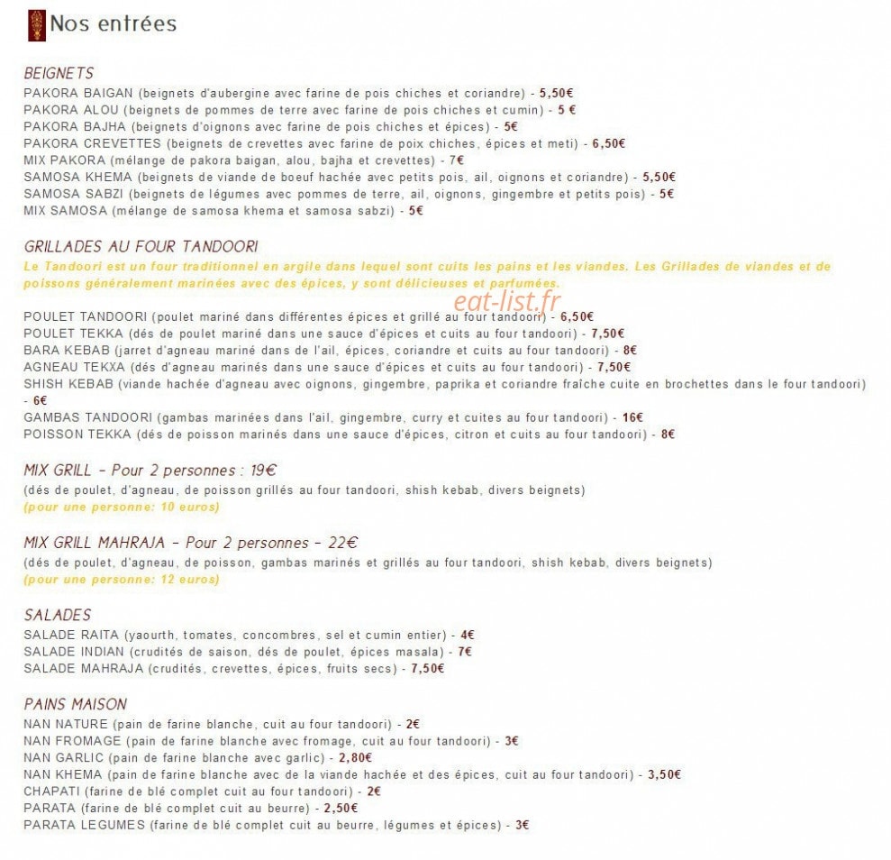 Le Mahraja — carte page 1