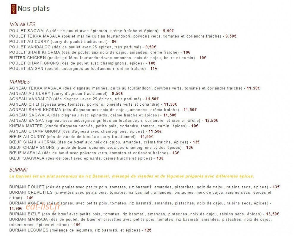 Le Mahraja — carte page 2