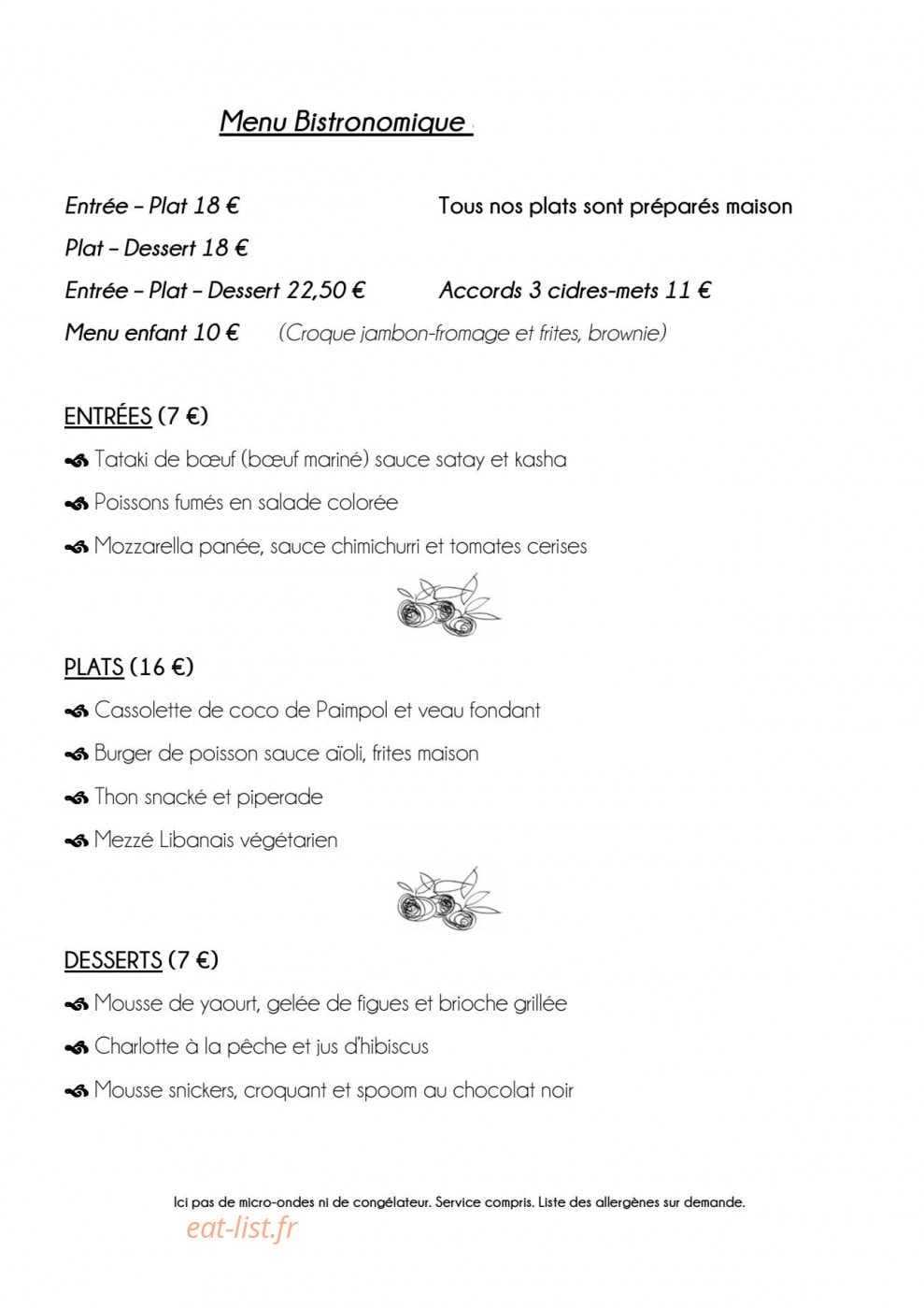 Le Sistrot — carte page 1