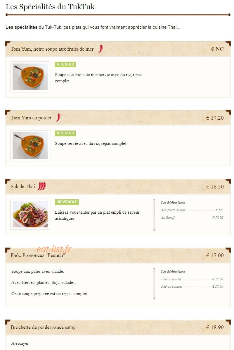 Le Tuk Tuk — carte page 6