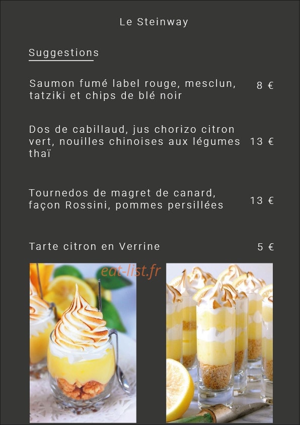 Restaurant Le Steinway — carte page 1