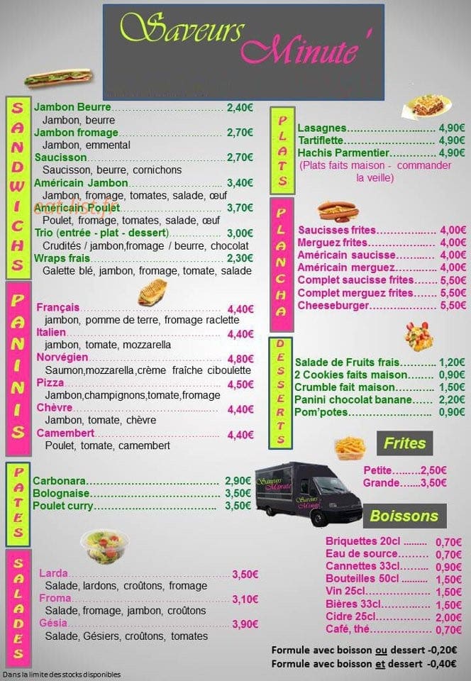 Saveurs minute' — carte page 2