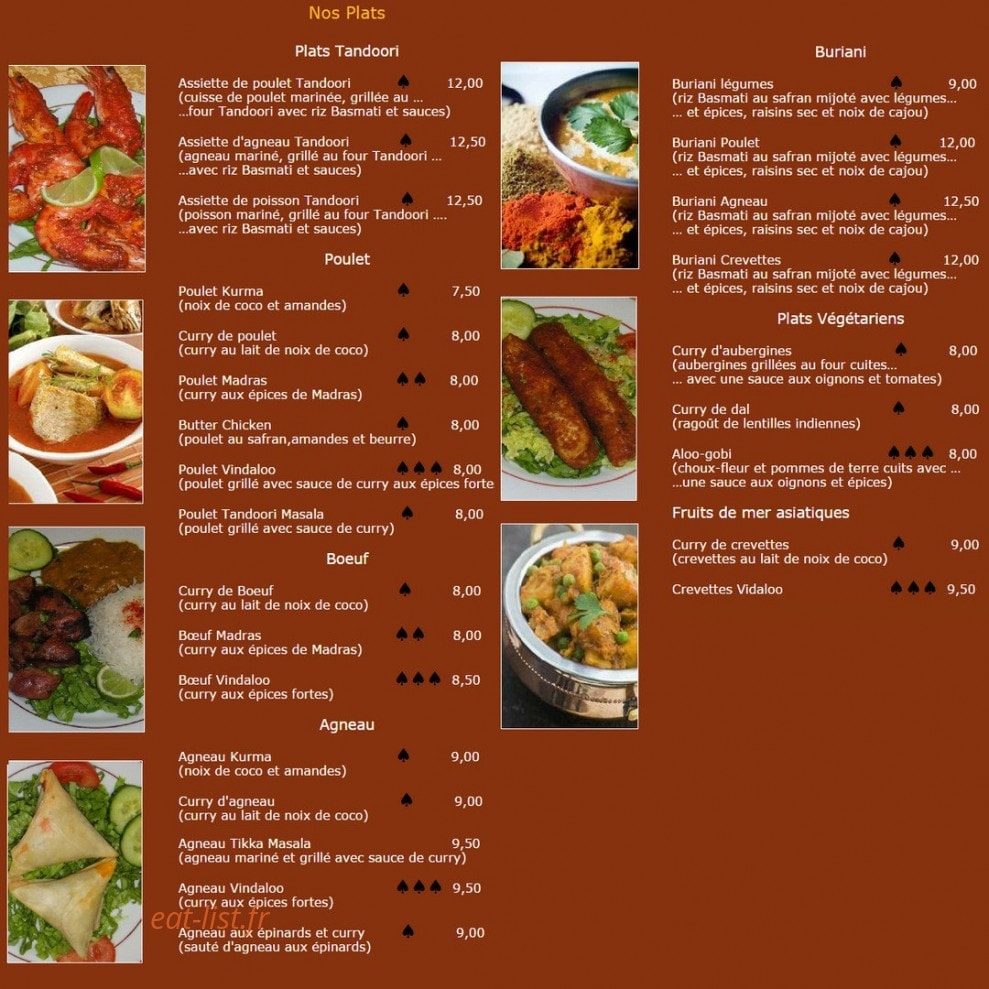 Tandoori madras — carte page 2