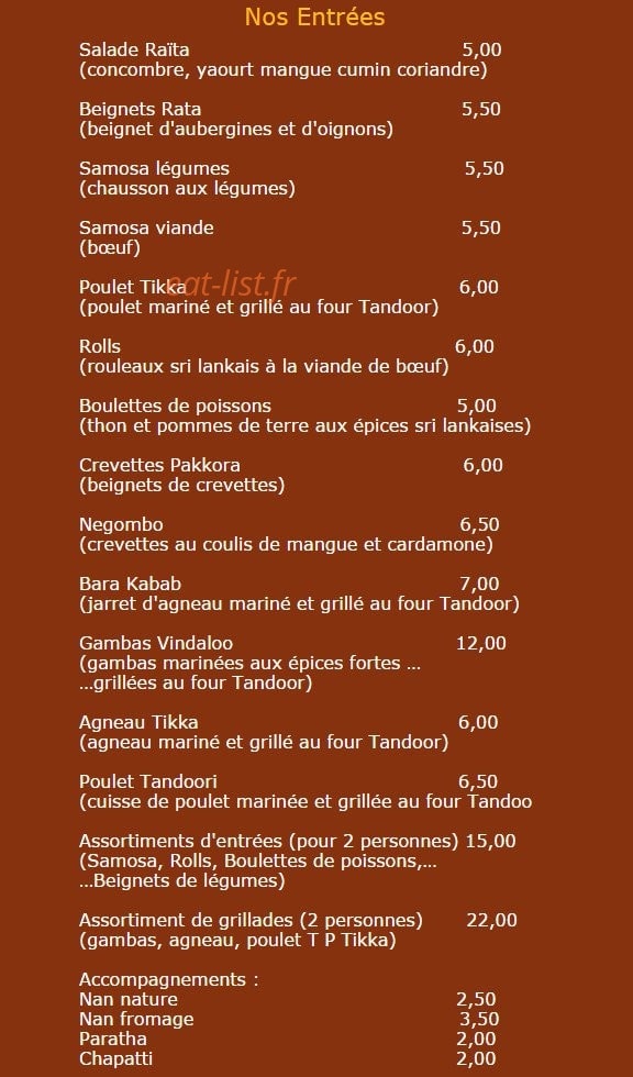 Tandoori madras — carte page 1