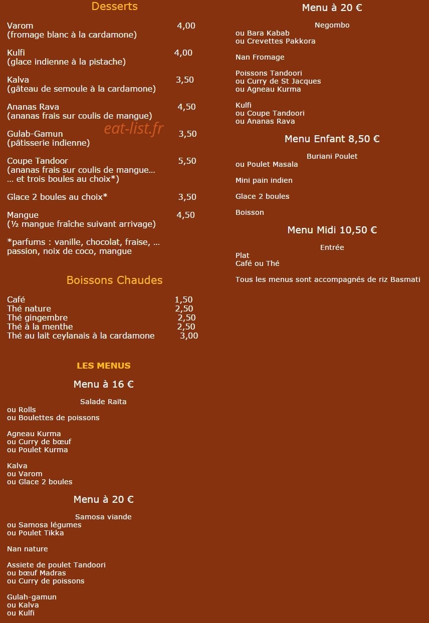 Tandoori madras — carte page 3