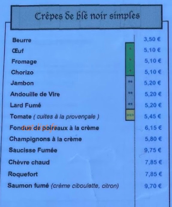 Crêperie du Sallé — carte page 1