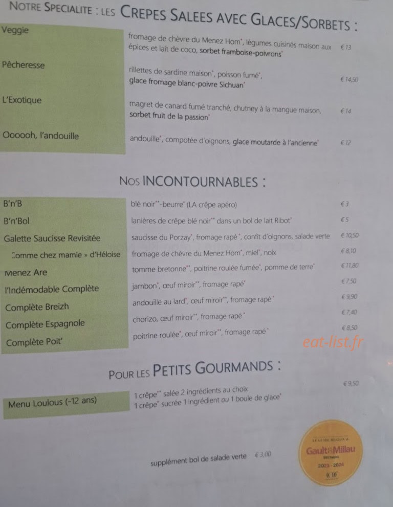 Gourmand'Ys — carte page 1