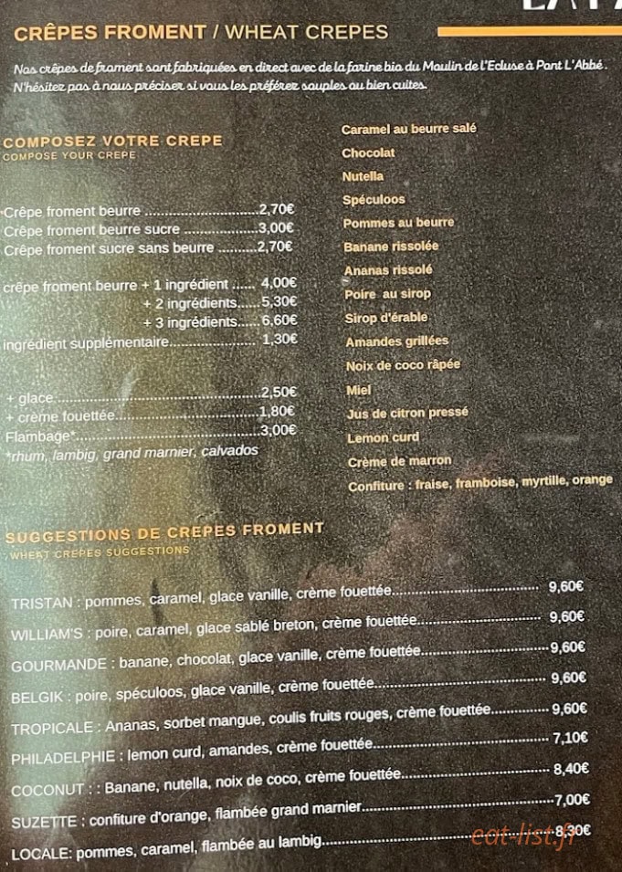La Fabrik à Crêpes — carte page 1
