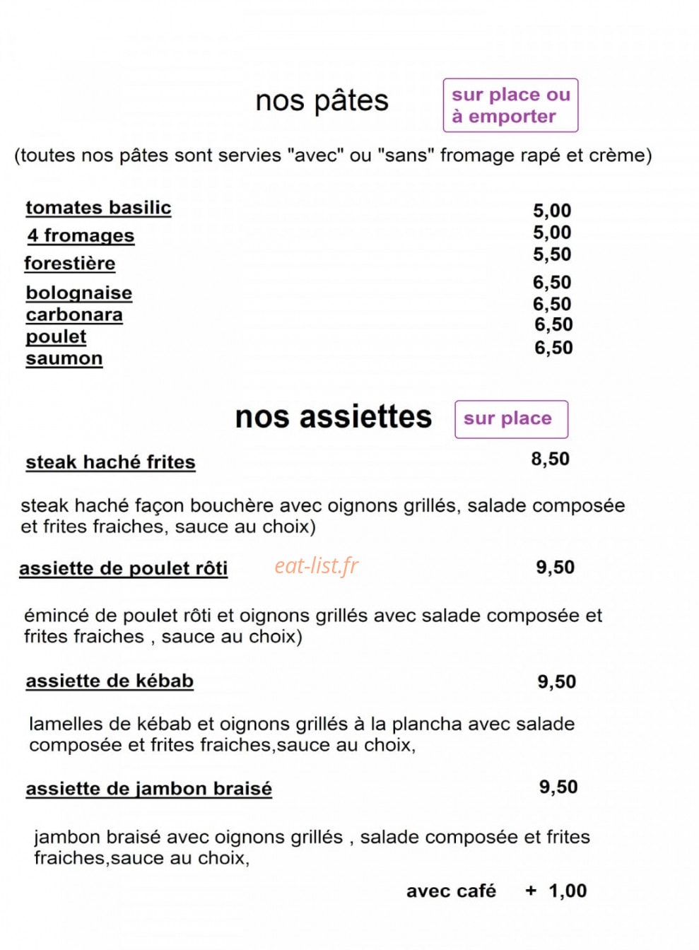 La Pause Burger — carte page 2