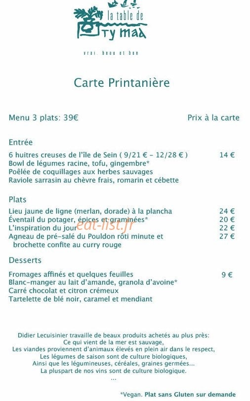 La Table de Ty Mad — carte page 1