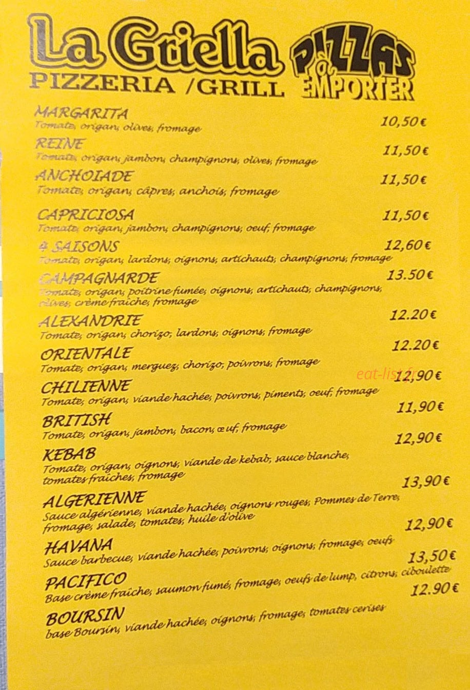Pizzeria la Griella — carte page 1