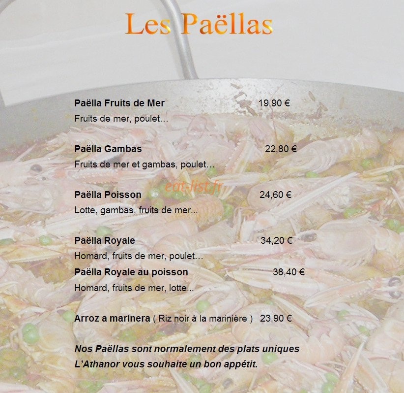 Restaurant Athanor — carte page 1