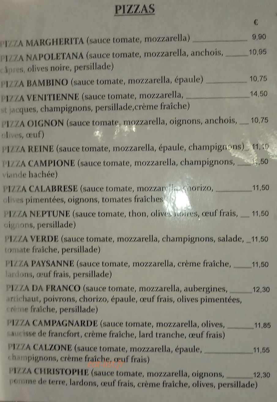 Restaurant Pizzeria Da Franco — carte page 1