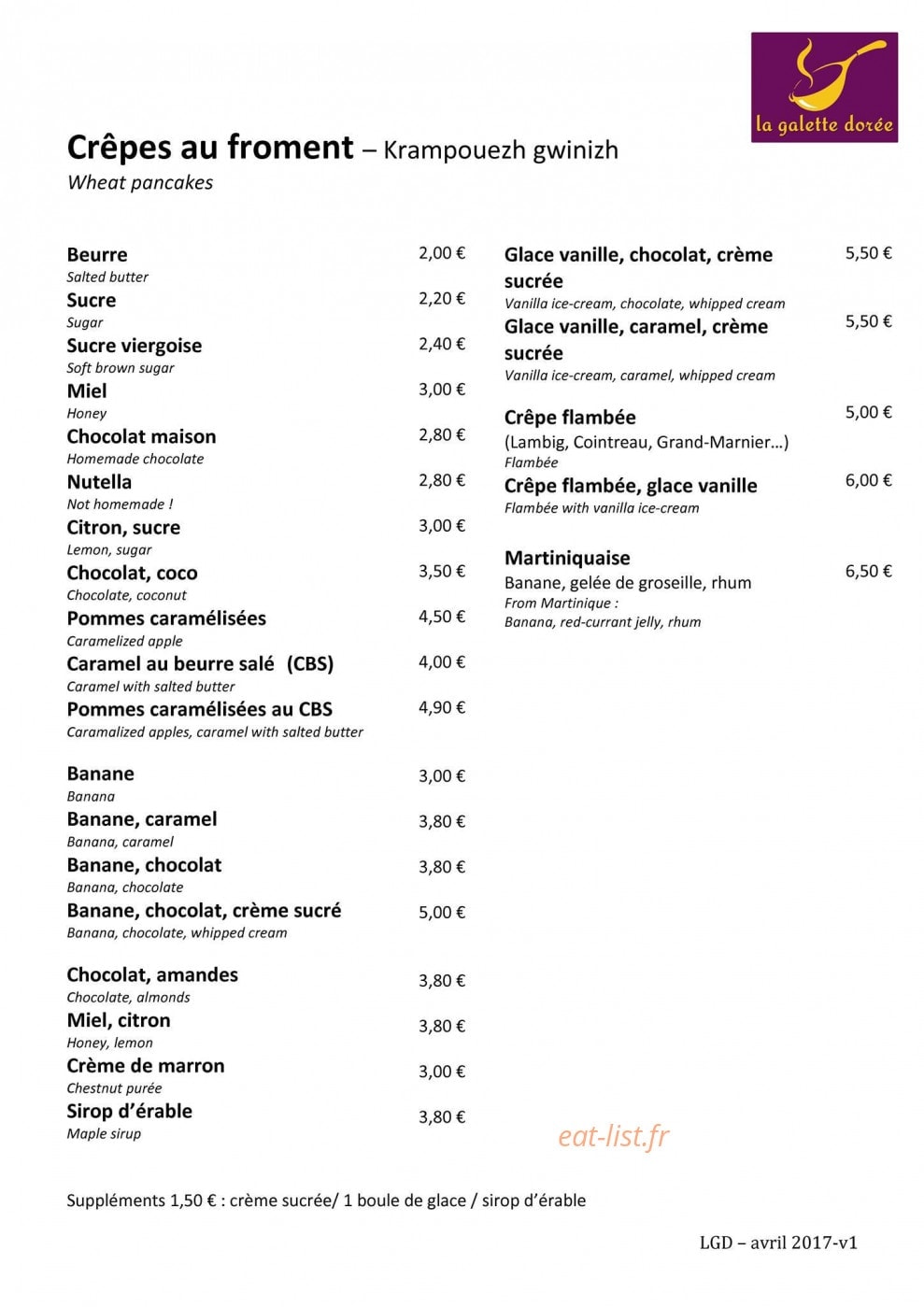 La Galette Dorée — carte page 2