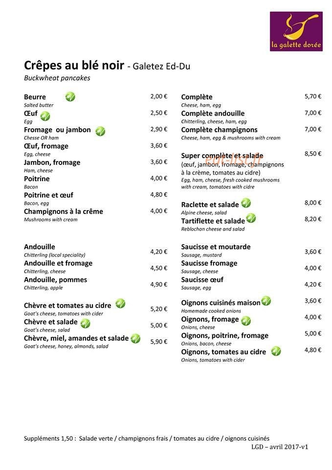 La Galette Dorée — carte page 1