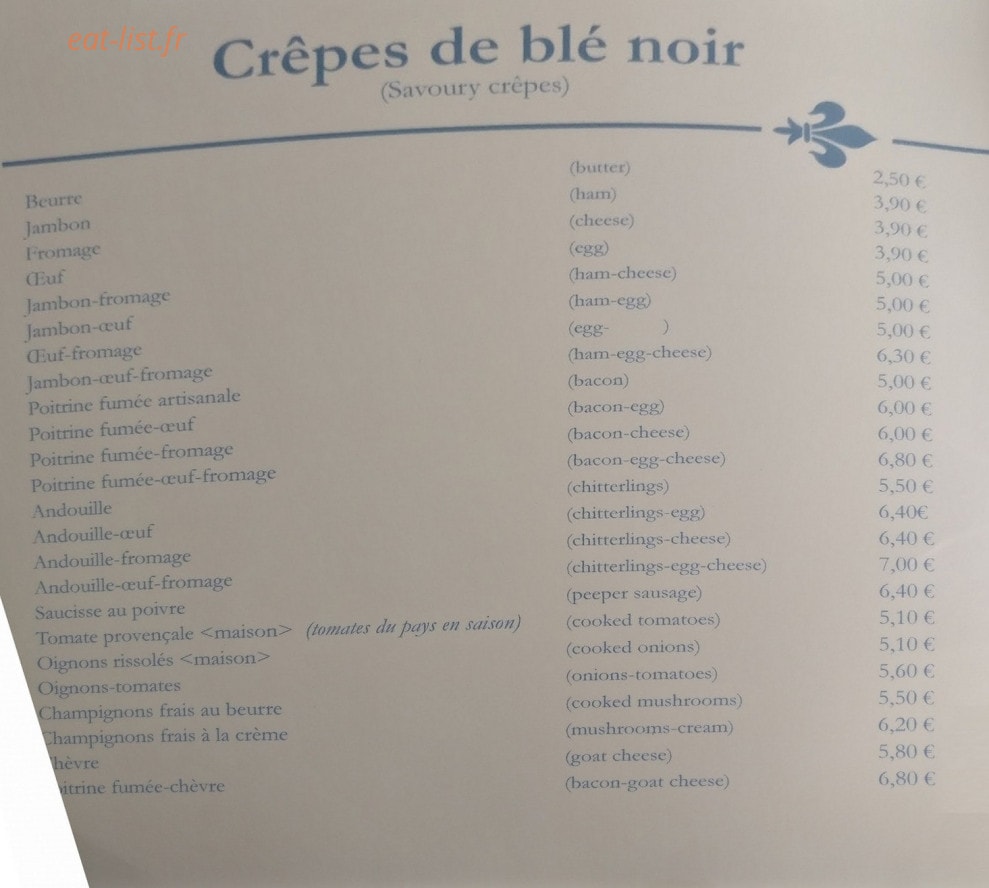 Crêperie de l'Abri — carte page 1