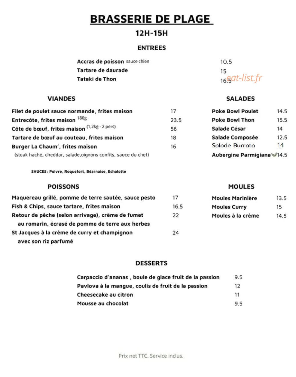 La Chaumière — carte page 1