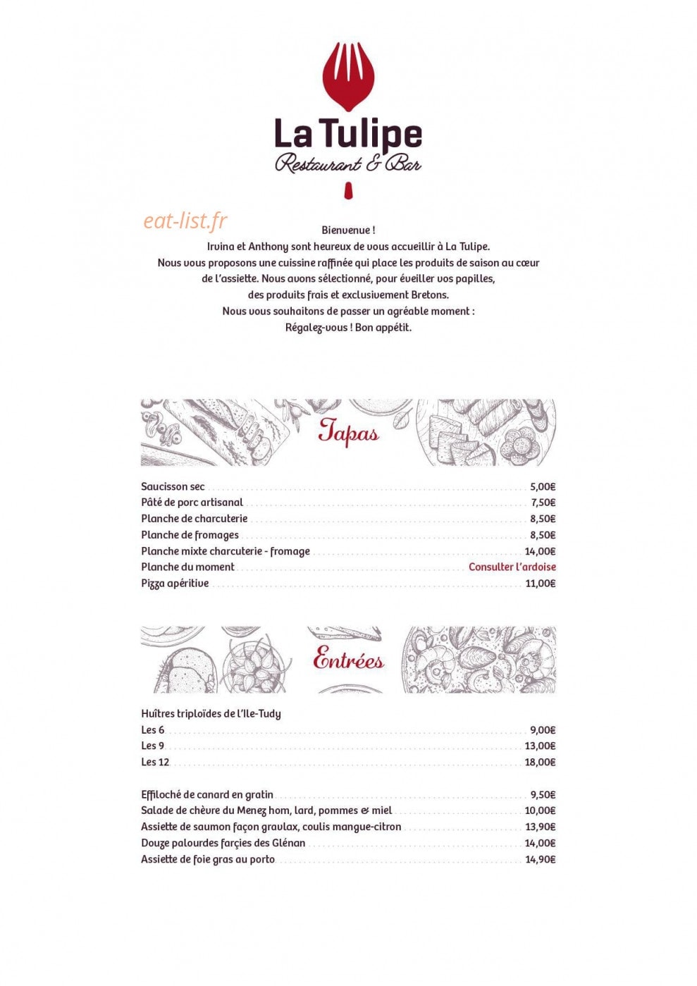 La Tulipe à Plomeur - menu et photos